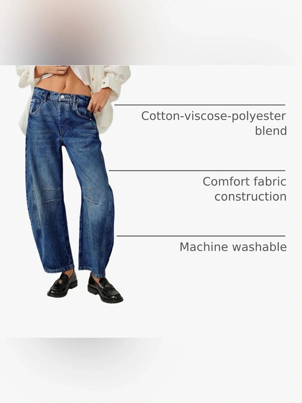 Women's Baggy Boyfriend Jeans Vintage Wide Leg Mid Rise Barrel Denim Ankle Pants - Picture 3 of 10